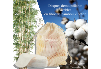 Disques démaquillants en fibres de Bambou lavables